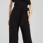 Natori  Crepe One Shoulder Ruffle Jumpsuit Black Sz 6 Photo 0
