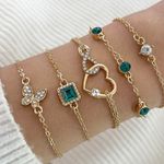 Retro Style Bracelet Love Full Of Spinning Rhinestones 5 Piece Set Green Photo 0