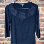 Roz & Ali  Black 3/4 Sleeve Lace Bust Pullover Sweater Size Medium Petite PM Photo 0