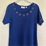 Quacker Factory  Blue White Size XS Short Sleeve‎ Striped Hem Knit Dress Grommets Photo 3