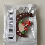 Moon‎ & mushrooms wooden drop dangle earrings Brown Photo 4