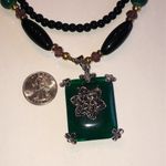 Elegant Green Floral Pendant and Black Beaded Boho Necklace Photo 3