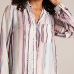 Bella Dahl Button Down Shirt Coastal Stripe Cream Pink Blue Size Medium Photo 0