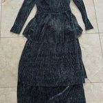 Longsleeved Metallic Black/Silver Maxi Dress Layered Sz Small Photo 0