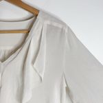 None V-Ruffled Neckline Long Puff Sleeve Ivory Pullover Blouse Photo 3