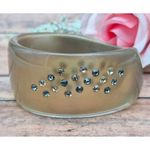 None Vintage Asymmetrical Gold Brown Chunky Wide Lucite Bangle Bracelet Rhinestones Photo 3