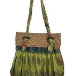 Many Moods Of Poppie Jones Large Straw & Fabric Shoulder Bag Purse New w/o Tag Green Photo 1