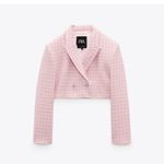 ZARA  Pink Tweed Houndstooth Cropped Blazer Jacket size Small $89 Photo 12