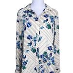 Banana Republic Blue Cream Lattice Floral Print Collar Classic Fit Blouse MEDIUM Photo 0