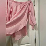 Just Quella  Pink Stripe Flowy Short Sleeve Bow Off the Shoulder Blouse Size L Photo 5