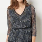 Isaac Mizrahi  Floral Black Lace‎ Trim Button Down Sheer Top Size 2X Photo 0