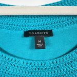 Talbots  Sleeveless Sweater Women’s M Teal Blue Crochet Trim Rayon Cotton Top Photo 2