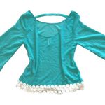 American Eagle Teal and white floral crochet dressy top Photo 2