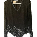 Laurence Kazar  Black Silk Beaded Blouse Shirt Top Evening Size Small‎ Luxury Photo 0