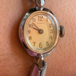 Timex Small Vintage Women’s  Silver Tone Stretch Band Watch with Cream Face Photo 2