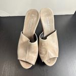 ELIZABETH STUART Studded Neutral Leather Platform Heels Sandals Wood Size 39 Tan Photo 6