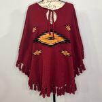 TASI Malibu sweater poncho with tassel fringe and southwest/aztec embroidery M Photo 0