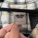 Harley Davidson White Blue and Yellow Plaid Long Sleeve Button Down Shirt Photo 2
