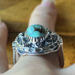 Natural Blue Moon Turquoise Sterling Silver Cowboy Ring Size 7 Photo 1