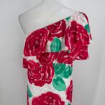Vineyard Vines  Kentucky Derby Maxi Dress Size 4 Red Rose Floral One Shoulder Photo 7