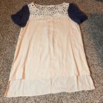 Glam Crochet Top High Low Tunic Blouse Short Sleeve Casual Beige Blue M Photo 0