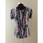 Lilly Pulitzer Shirt Womens L Blue Floral Double VNeck Ruched Sleeve Fairy Photo 6