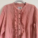Pilcro Linen Ruffle Placket Shirt Peach Color Long Sleeves Size Large Pink Photo 4