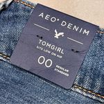 American Eagle NEW AEO Distressed Dark Wash Patchwork Tomgirl Denim Blue Jeans Pants size 00 Photo 5