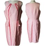 David Meister  White and Orange Lined Dress Size 12 Photo 1