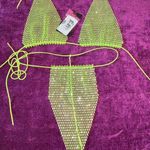 SEXY Diamante Bikini in Lime Green Skimpy Thong Triangle NEON NWT NEW One Size Size M Photo 0