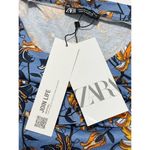 ZARA  Exaggerated Ruffle Floral Print Blouse Top Short Sleeve‎ Blue Orange Small Photo 10