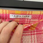 Trina Turk  Lulu Pink Yellow White Plaid Tweed Fringe Pants 0 Photo 6