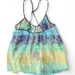 Free People Mermaid Blue Green Yellow and White Lace Sequin Detailed Racerback Flowy Tank Photo 1