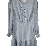 Simplee Mini Dress Light Blue Dot Long Sleeve Smocked S Small Photo 0