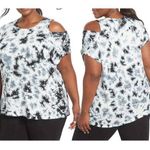 Lane Bryant NWT LIVI Active Top Tee 14/16 Cutout Black White Tie Dye Jersey Knit Photo 1
