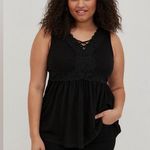 Torrid Black Babydoll Textured Jersey V-Neck Lace-Up Lace Pieced Top - size 1 Photo 5