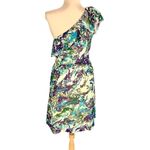 Kensie One-Shoulder Abstract Print Ruffled Dress Knee-Length Purple Watercolor Size M Photo 5
