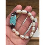 Turquoise & Pearl Stretch Bracelet With Swarovski Crystal Pave Accents White Photo 10