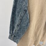 Entro Tan V-Neck denim sleeve contrast distressed sweater casual mixed material Photo 4