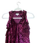 Umgee Top Womens Large Burgundy Crushed Velvet Ruffle Cold Shoulder Blouse Photo 1