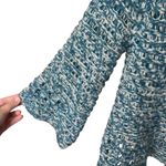 Free People  Blue White Marled Knit Button Front Cropped Cape Sweater Poncho S Photo 3