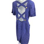 Geary Roark Kamisato Linen Dress Open Back Gold Button Detail Size 14* Blue Photo 1