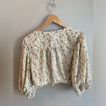 REDBERRY Crop Top‎ Blouse Tie Front Size Large Floral Puffy Sleeves NWT Tan Photo 1