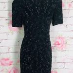 vintage black silk sequins short sleeve cocktail party sheath dress Size 4 Photo 0