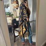 Yellow gold and blue Patterned Kimono cape wrap poncho with Fringe quality made Size undefined Photo 2