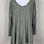 Cut Loose Tunic Top Womens Large Gray Striped Cotton Linen Long Sleeve Sharkbite Photo 0