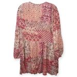 ZARA Boho Patchwork Floral Dress Pink Red Long Sleeve Tassel Tie Mini Sz Small Photo 5