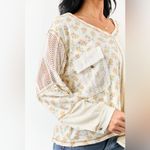 POL  Floral Patchwork Crochet Accent Oversized Long Sleeve Top Size M Photo 1