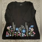New Denim & Co. Black Floral Embroidered Floral 3/4 sleeve Top M Size M Photo 0