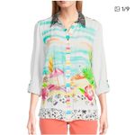 John Mark  Novelty Mix Print Button Front Roll-Tab Sleeve Tunic Sz M Photo 3